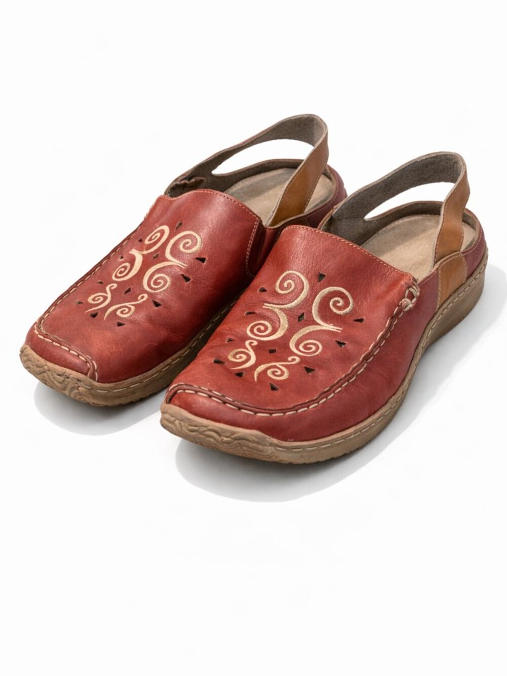 Rieker Red Leather Slingback Clogs Cutout Comfort Shoes Women’s EU 40 (US 9)